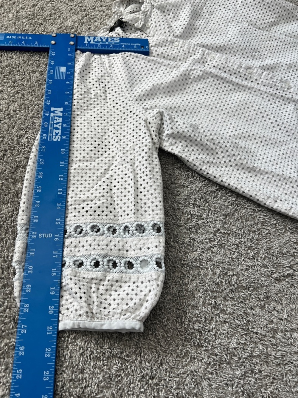 Banana Republic White Eyelet Peasant Blouse Ruffled Trim 3/4 Sleeves - Size XL - Picture 8 of 9